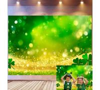 Bovlleetd 2.7x1.8m Shimmering St. Patrick's Day Backdrop Glittering Gold & Green Clover Decor Photography Background Bokeh Light Effect Props Elegant Festive Irish Theme Photo Studio Props
