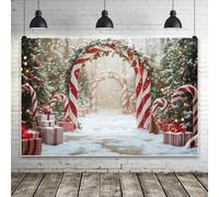 Bovlleetd 3.6x1.8m Merry Christmas Cane Candy Photography Backdrop Winter Snow Scene Xmas Tree Background New Year Eve Party Decorations Banner Photo Studio Props