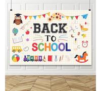 Bovlleetd 3.6x2.5m Back to School Backdrop with Cute Owl, Books and Playful Stationery Elements - for Classroom Decor First-Day Displays Kid-Friendly Educational Backgrounds