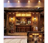 Bovlleetd 3,6x2,5m Cowboy Bar Backdrop Western Saloon Counter Decor Photography Background Cowboy Hat & Boot Props Frontier Tavern Theme Photo Studio Props