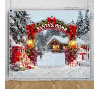 Bovlleetd 3.6x2.5m Fabric Christmas Backdrop Red Bow Garland Lantern Reindeer Snowman Gift Box Snow Cabin Winter Forest Background Holiday Party Decor Photo Props