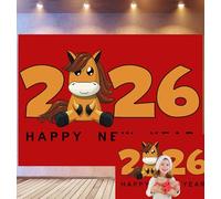 Bovlleetd 3.6x2.5m Happy Chinese New Year Celebration Backdrop 2026 Scene Cute Cartoon Horse “2026” Background Chinese New Year Spring Festive Backdrop Photo Studio Props