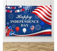 Bovlleetd 3.6x2.5m July 4th Happy Independence Day Backdrop,Vinyl Red White Blue fireworks Balloons Bokeh Photo Background American Flag Photography Backdrop