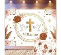 Bovlleetd 3,6x2,5m Mi Bautizo Baptism Backdrop Gold Cross & Dove Decor Photography Background Blush Rose & Pampas Grass Props Elegant Baptism Theme Photo Studio Props