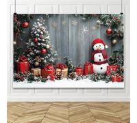 Bovlleetd 3.6x2.5m Rustic Wooden Christmas Snowy Backdrops Xmas Tree Snowman Red Gift Box Pine Cone Winter Scene Photo Background for Xmas Eve Party Decor