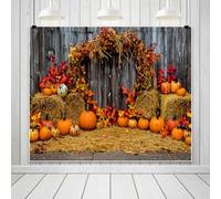 Bovlleetd 3x2.5m Autumn Thanksgiving Backdrop Rustic Fall Harvest Hay Bales Pumpkins Background for Kids Baby Adult Portrait Shoot Fall Photo Booth Props