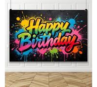 Bovlleetd 3x2.5m Colorful Graffiti Happy Birthday Backdrop Rainbow Spray Paint Drip Happy Birthday Backdrop for Hip Hop Street Style Party Photography Banner