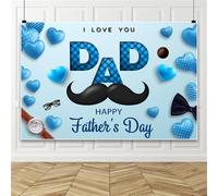 Bovlleetd 3x2.5m Happy Father's Day Banner Backdrop,vinyl Blue heart-shaped balloon Backdrop Banners Party Supplies Background Cute cartoon father-themed decorative background for Home Decor