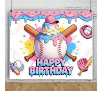 Bovlleetd 3x2.5m Ice Cream Drip Baseball Birthday Party Backdrop Large Birthday Baseball Ice Cream Photo Background Banner Sport Birthday for Summer Gathering