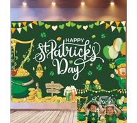 Bovlleetd 3x2.5m Playful St. Patrick's Day Backdrop Leprechaun & Pot of Gold Decor Photography Background Harp & Horseshoe Props Festive Irish Theme Photo Studio Props