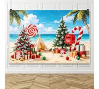 Bovlleetd 3x2.5m Tropical Christmas Beach Photography Background with Santa Mailbox & Candy Cane for Summer Family Holiday Party Decor Photo Props