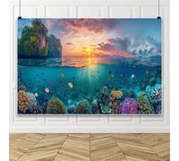 Bovlleetd 3x2m Under The Sea Backdrop Underwater Tropical Sunset Split Underwater Island Ocean Fish Backdrop for Kids Birthday Parties Aquarium Themed Photoshoots