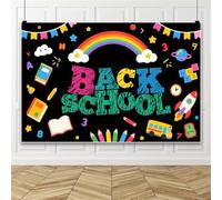 Bovlleetd 4.2x3m Cartoon rainbow Back to School Backdrop Photography School book pencil Blackboard Background for Office Banner Classroom Supplies Photo Booth