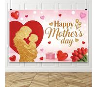 Bovlleetd 4.2x3m Mother's Day background Happy Mom's Day Backdrop Flowers red heart Golden Sparkle Photography Photo Backgrounds Decor Banner Studio Supplies Props