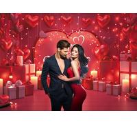 Bovlleetd 4.2x3m Pastel Valentine's Day Backdrop Soft Pink-Blue Heart Balloons & Rose Decor Photography Background Gentle Romantic Valentine's Theme Photo Studio Props