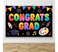 Bovlleetd 4.5x3m 2026 school Graduation Backdrop Congrats Grad Party Decor Cartoon Bachelor Hat Colorful Fireworks Congrats Grad for High School College Banner Decor