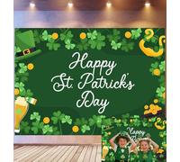 Bovlleetd 4.5x3m Festive St. Patrick's Day Backdrop Clover Border & Irish Symbol Decor Harp Beer Pot of Gold Photography Background Green Hat & Coin Props Lively Irish Theme Photo Studio Props