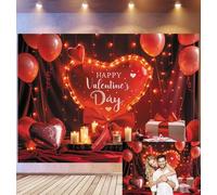 Bovlleetd 4.5x3m Glam Valentine's Day Backdrop Light-Up Heart Balloon Red Balloon Decor Photography Background Candles Gift Box Props Shimmering Romantic Theme Photo Studio Props