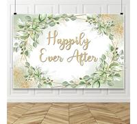 Bovlleetd 4.5x3m Green Gold Eucalyptus Wedding Backdrop Boho Happily Ever After Photography Background for Bridal Shower Engagement Bachelorette Party