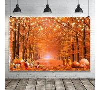 Bovlleetd 4.5x3m Polyester Fall Autumn Photo Backdrop Autumn Forest Scenery Maple Leaves Pumpkins Background for Fall Thanksgiving Day Friendsgiving Party Decor