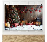 Bovlleetd 4.5x3m Rustic Wooden Christmas Backdrop Red Ornaments Winter Xmas Star Garland Photo Background for Home Wall Decor Holiday Photo Booth