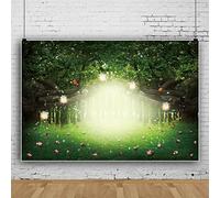 Bovlleetd 5x3ft Green Fairy Tale Forest Photography Background - Tree Blooming Green Grass Backdrop Butterfly Flower Fairyland Banner