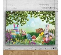 Bovlleetd 5x3ft Happy Easter Background Rabbit Meadow Branches Photography Background Easter Egg Color Flower Backdrop for Easter Decorations Supplies
