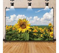 Bovlleetd 5x3ft Sunflower Flower Field Photography Background Yellow Flower Blooming Blue Sky White Cloud Backdrop Spring Natural Landscape Photography Backdrop