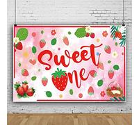 Bovlleetd 5x4ft Sweet One Birthday Backdrop Strawberry Red Fruit Photography Background Pink White Flower Green Leaves Backdrop for Baby Shower Decor
