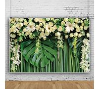 Bovlleetd 5x4ft Wedding Ceremony Photography Background White Rose Flowers Green Leaf Backdrop Tropical Plant Leaf Monstera Curtain Background for Wedding Portrait Photography Prop