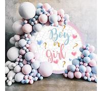 Bovlleetd 5x5ft BOY OR GIRL Gender Display Round Backdrop Marble Stripe Background Blue Pink Blend Gradient Circle Backdrops for Baby Shower Newborn Birthday Party Decoration Photo Props