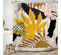 Bovlleetd 60x72inch Gold Maple Leaf Shower Curtain Abstract Art Bathroom Curtain Bohemian Mid-Century Shower Curtains Pink Grey Plant Leaves Shower Curtains for Bath Decor