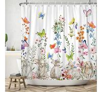 Bovlleetd 60x72inch Rabbits Shower Curtain Color Elegant Flowers Bathroom Curtain Blue Green Pink Yellow Butterfly Shower Curtains Waterproof Bathtub Curtain for Bathroom Curtain