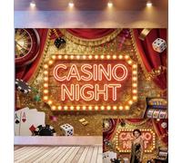 Bovlleetd 6x3m Casino Night Backdrop Glitter & Neon Sign Decor Photography Background Roulette & Poker Props Red Curtain Luxury Gambling Theme Photo Studio Props