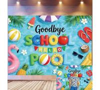 Bovlleetd 6x3m Goodbye School Hello Pool Summer Backdrop Poolside Float & Beach Props Photography Background Colorful Letter Decor End-of-School Vacation Theme Photo Studio Props