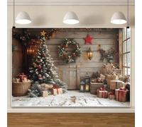 Bovlleetd 6x3m Rustic Wooden Christmas Backdrop Winter Barn Wreath Lantern Gift Holiday Photography Background for New Year Xmas Eve Party Decor