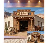 Bovlleetd 6x3m Wild West Saloon Backdrop Desert Town Decor Photography Background Route 66 Sign & Cowboy Props Old Western Theme Photo Studio Props