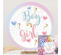 Bovlleetd 6x6ft BOY OR GIRL Gender Display Round Backdrop Marble Stripe Background Blue Pink Blend Gradient Circle Backdrops for Baby Shower Newborn Birthday Party Decoration Photo Props