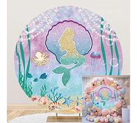 Bovlleetd 6x6ft Mermaid Round Backdrop Blue Pink Gradient Underwater World Diamond Seashell Birthday Shooting Background Octopus Jellyfish Pearl Curtain Circle Backdrops for Baby Shower Decor