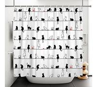 Bovlleetd 71x71inch Cartoon Cat Shower Curtains Funny Black and White Cat on the Rope Shower Curtain Waterproof Bathtub Art Curtain Simple Bathroom Curtain with Hooks for Bathroom Bthtub Decor