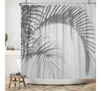 Bovlleetd 71x71inch Grey Shower Curtain with Palm Leaf Tree Shadow Pattern - Waterproof Bathtub Curtain with Hooks - Art Deco Style