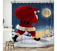 Bovlleetd 71x71inch Santa Claus Shower Curtains Merry Christmas Shower Curtain Full Moon Stars Santa Claus Delivering Gifts Bathroom Art Curtain Waterproof Bathtub Curtain with Hooks