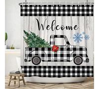 Bovlleetd 72x74inch Truck Shower Curtain Black and White Buffalo Plaid Bathroom Curtain Vintage Wood Watercolor Christmas Tree Floral Shower Curtains Snowflake Waterproof Tub Curtain