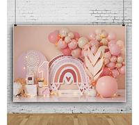 Bovlleetd 7x5ft Baby 1st Birthday Party Banner Pink Theme - Girl Backdrop With Cartoon Rainbow, Balloon, String Light Background for Party Decoration