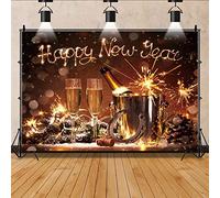 Bovlleetd 7x5ft Happy New Year Backdrop Glitter Champagne Gold Fireworks Photography Background Wine Barrel Sparkling Background Winter Holiday Decoration Banner Supplies