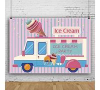 Bovlleetd 7x5ft Ice Cream Party Backdrop Ice Cream Truck Photography Background Pink and Green Stripes Splicing Background Photo Studio Booth Background