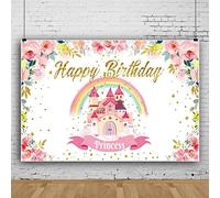 Bovlleetd 7x5ft Princess Castle Background Girl Birthday Party Decoration Banner Cartoon Rainbow Pink Castle Photography Background Rose Gold Glittering Photography Backdrop