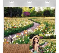Bovlleetd 7x5ft Spring Scenery Photo Backdrop Blooming Tulips Watercolor Floral Background for Photgraphy Garden Park Outdoor Wedding Photo Studio Props Woman Lady Girl Artistic Portrait Vinyl
