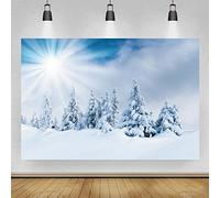 Bovlleetd 7x5ft Winter Backdrop Glaring Sunlight Snowing Scene Photography Background White Snow Trees Backdrops Birthday Party Decoration Banner for Baby Shower Background Boudoir Decoration