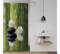 Bovlleetd 90x180cm Zen Bamboo Shower Curtain Serene Spa Design With Stacked Stones Bamboo Calm Tranquil Aesthetic Waterproof Polyester Fabric With Hooks Peaceful Bathroom Decor